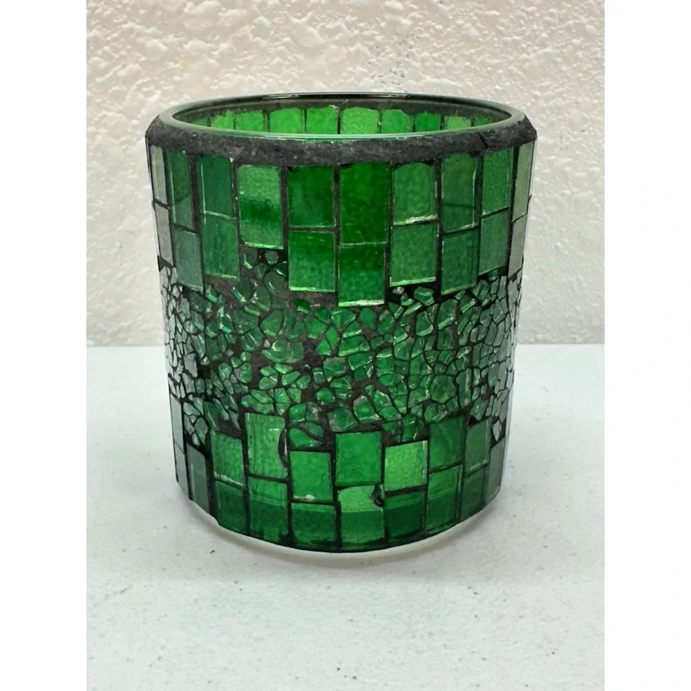 Vintage Green Mosaic Glass Candle Holder